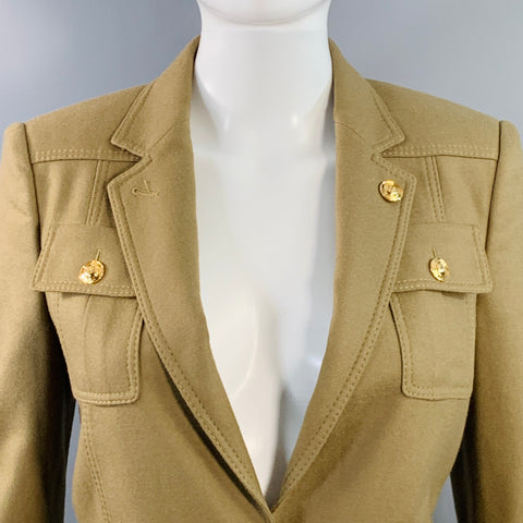 GUCCI Size 4 Tan Gold Wool Cashmere Blend Twill Safari Jacket Blazer