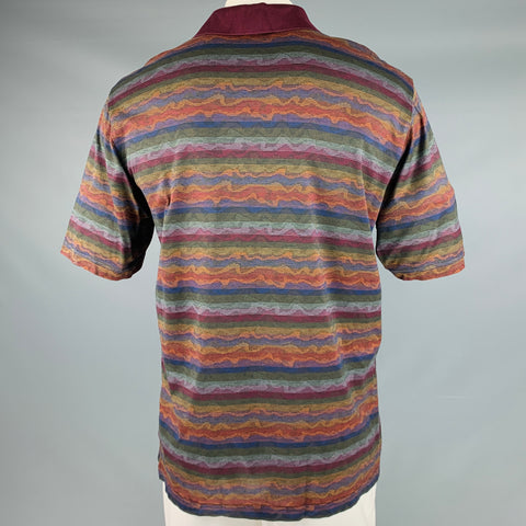 BUGATCHI UOMO Size L Multi Color Stripe Cotton Buttoned Polo