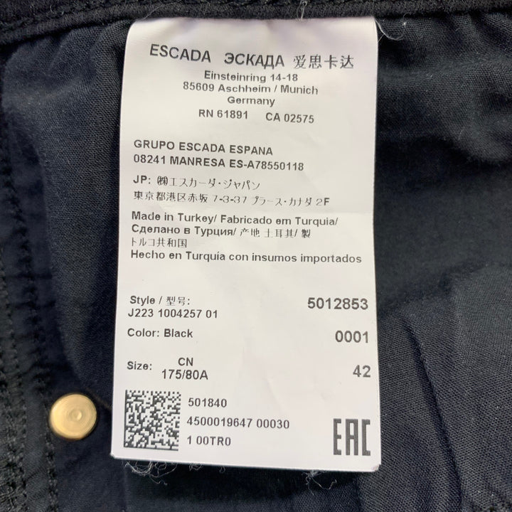 ESCADA Size 12 Black Cotton Blend 5 Pocket Jeans