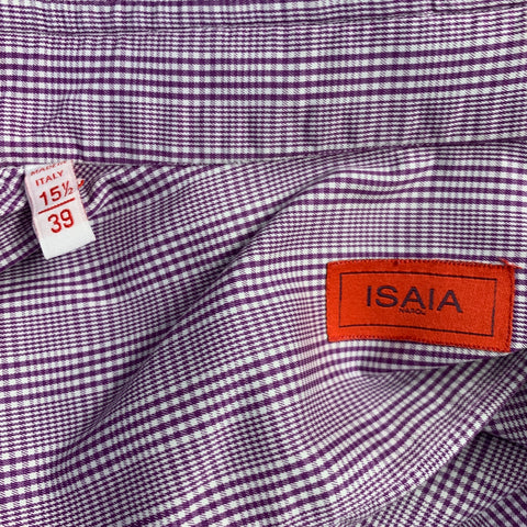 ISAIA Size M Purple White Glenplaid Cotton Spread Collar Long Sleeve Shirt