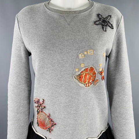 RED VALENTINO Size XS Grey Black Cotton Embroidered Sweatshirt Dress