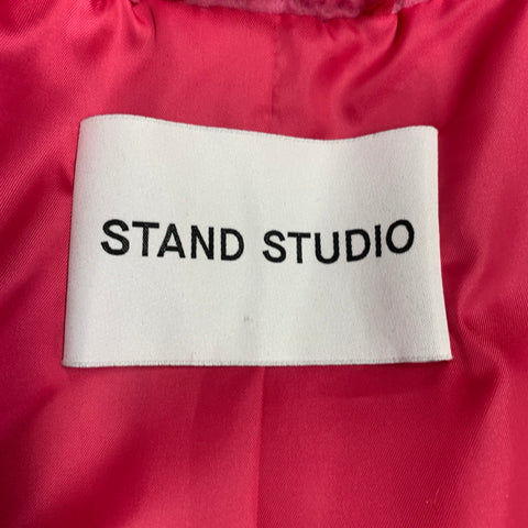 STAND STUDIO Size L Pink Polyester Textured Faux Fur Snaps Coat