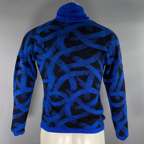 MISSONI Size S Blue Black Abstract Wool Blend Turtleneck Sweater