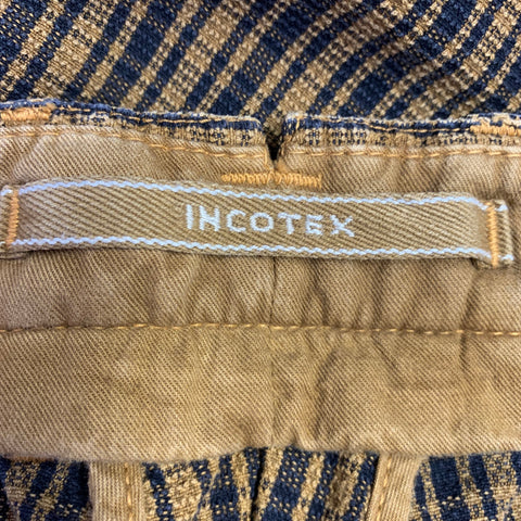 INCOTEX Size 35 Brown Black Plaid Cotton Casual Pants