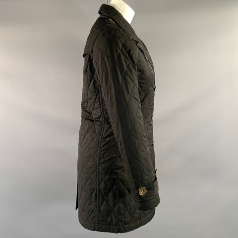 BURBERRY Size 6 Black Bronze Polyester Quilted Double Breasted Coat