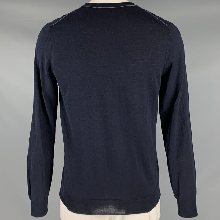 SALVATORE FERRAGAMO Size XL Navy Knit Wool Silk V-Neck Pullover