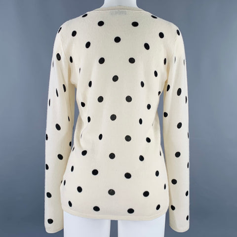 NEIMAN MARCUS Size S Beige Black Cashmere Polka Dot Crew Neck Pullover