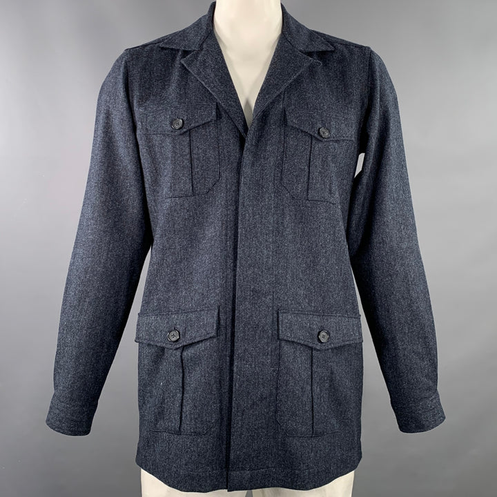 NO BRAND Size XL Blue Grey Heather Wool Hidden Buttons Jacket