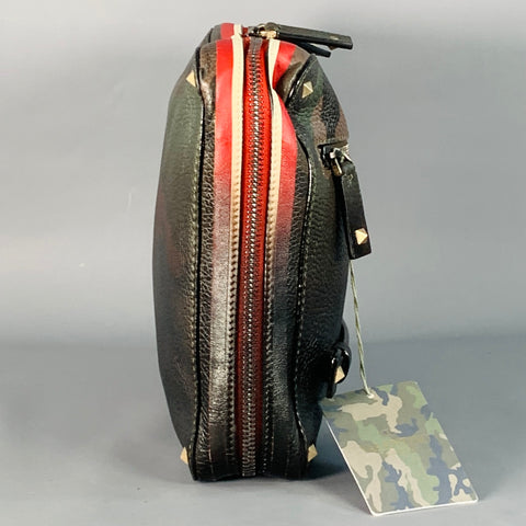 VALENTINO  Brown Olive Camoflage Ombre Leather Zip Up Clutch