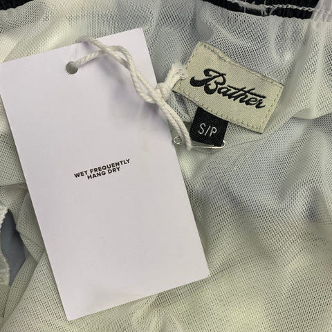 BATHER Taille S Maillot de bain en mélange de nylon avec cordon de serrage Rayures noir, marine et blanc