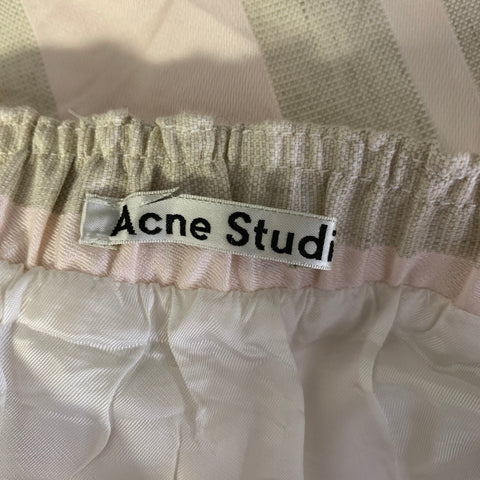 ACNE STUDIOS Size 8 Pink Olive Cotton Linen Stripe Mini Mini Skirt