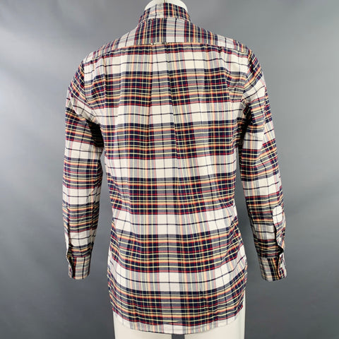GITMAN BROS VINTAGE Size M White Navy Red Plaid Button Down Collar One Pocket Long Sleeve Shirt