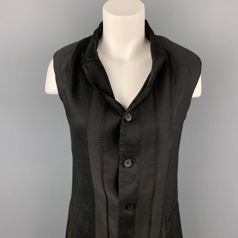MASNADA Size XS Black Linen Blend Notch Lapel Vest