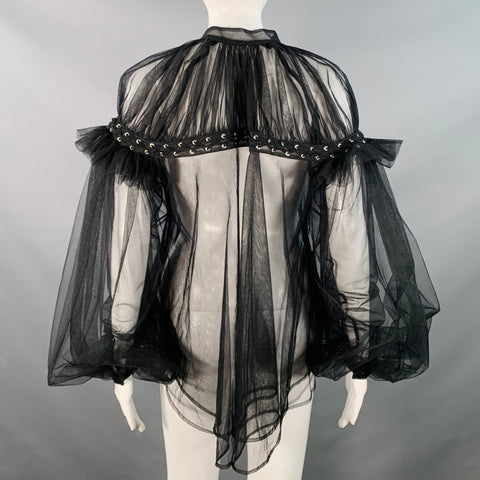 NOIR KEI NINOMIYA Size S Black Polyamide Tulle Collarless Bell Sleeves Blouse