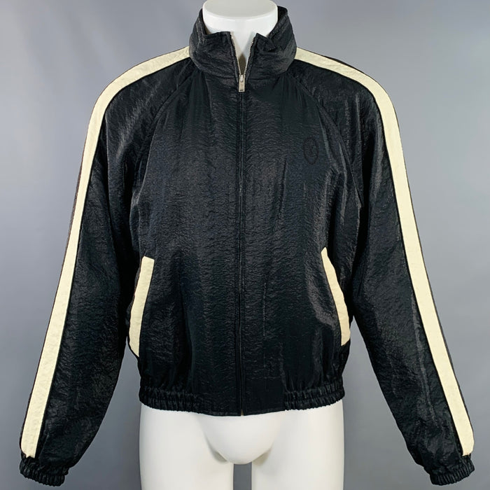 SAINT LAURENT Size 40 Black White Viscose Blend Zip Up Track Jacket