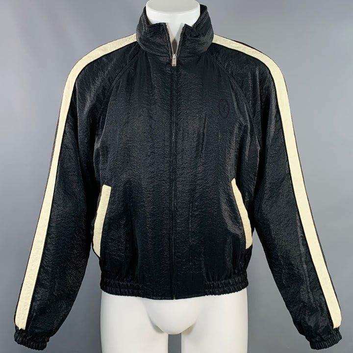 SAINT LAURENT Size 40 Black White Viscose Blend Zip Up Track Jacket