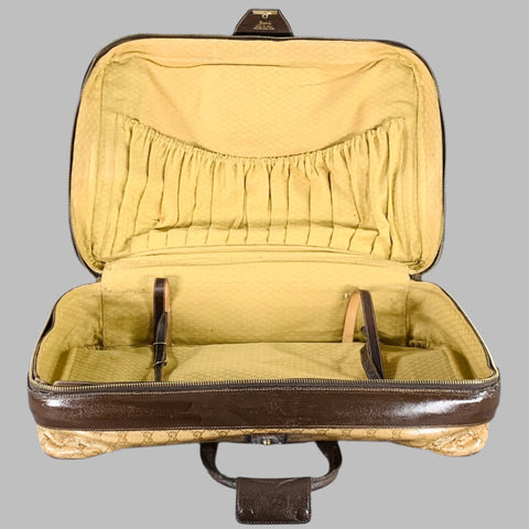 GUCCI Beige Brown Guccissima Monogram Coated Canvas Leather Suitcase