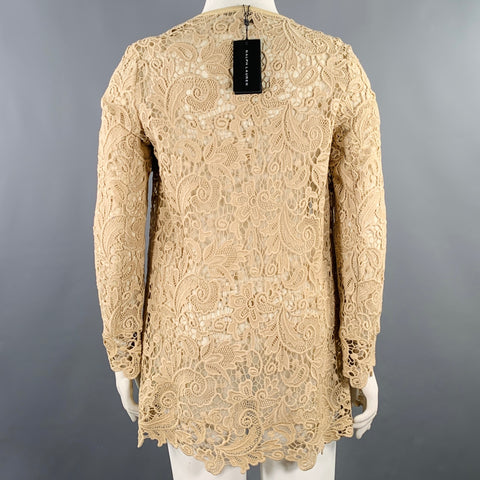 RALPH LAUREN Size 10 Khaki Cotton Lace Open Front Coat