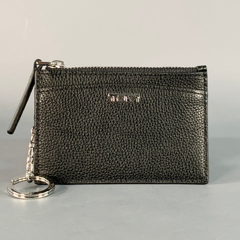 TUMI Black Silver Pebble Grain Leather Keyring Wallet