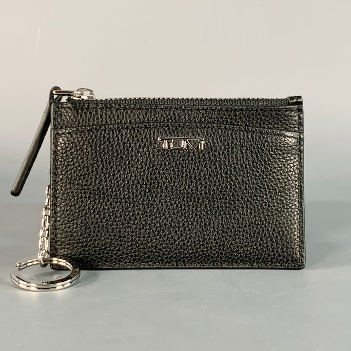 TUMI Black Silver Pebble Grain Leather Keyring Wallet