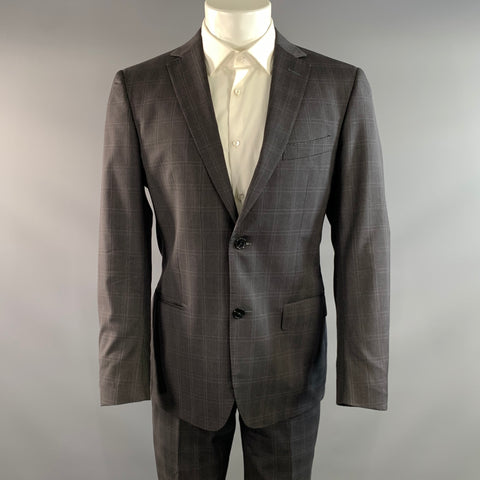 ZZEGNA Chest Size 38 Grey Dark Grey Window Pane Wool Notch Lapel 32 31 Suit