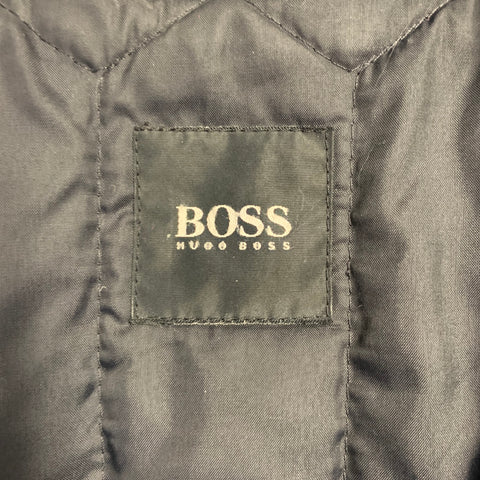 HUGO BOSS Size 44 Crape Black Leather Single Breasted Coat