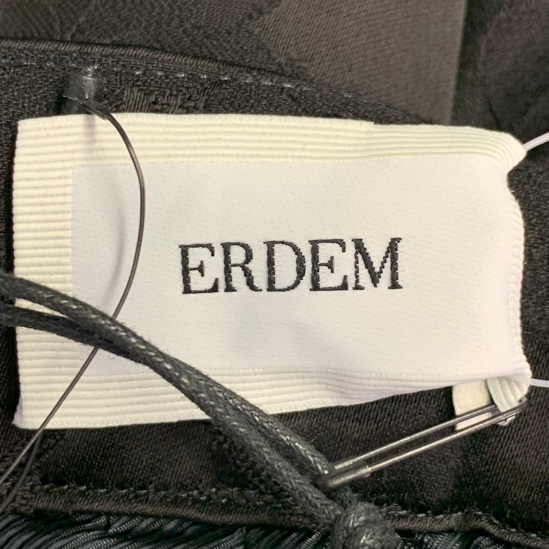 ERDEM Size 8 Helga Black Wool Blend Floral Flat Front Dress Pants