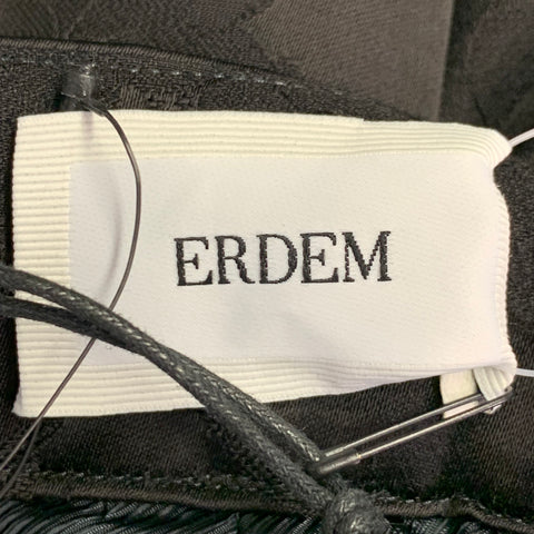 ERDEM Size 8 Helga Black Wool Blend Floral Flat Front Dress Pants