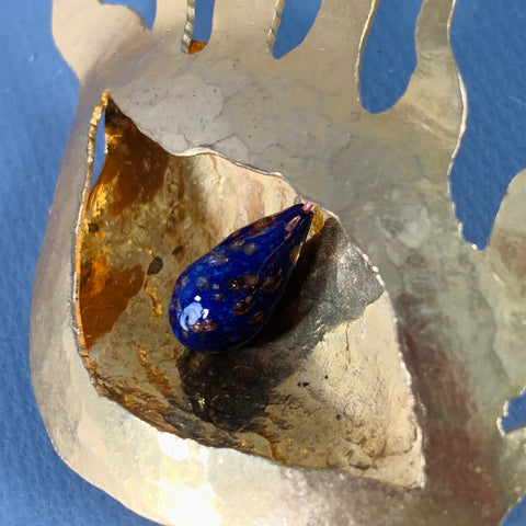 HERVE' VAN DER STRAETEN Gold Blue Metal Eye Brooch Pin