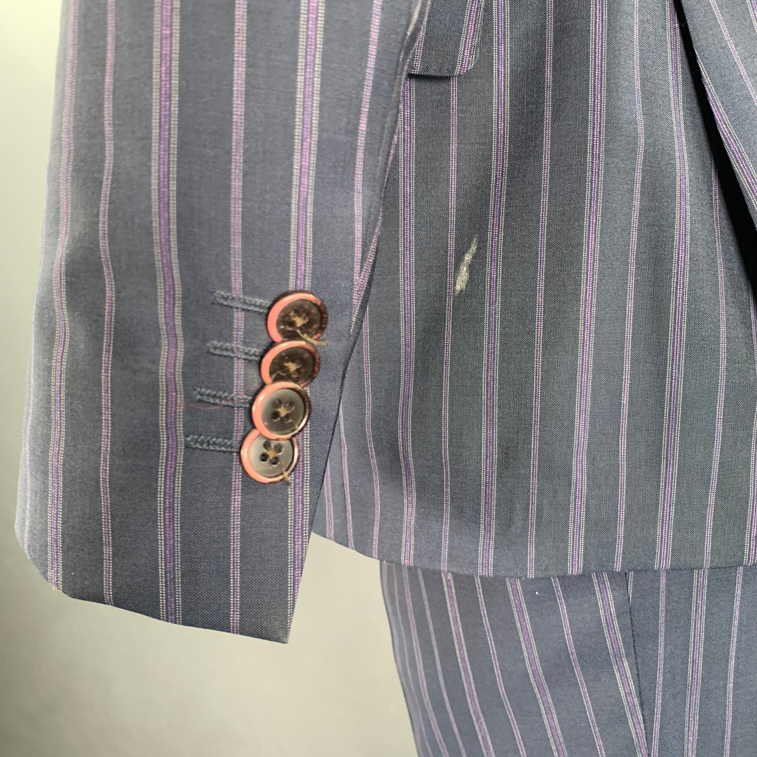 ETRO Size 38 Navy Purple Pinstripe Wool Notch Lapel Suit