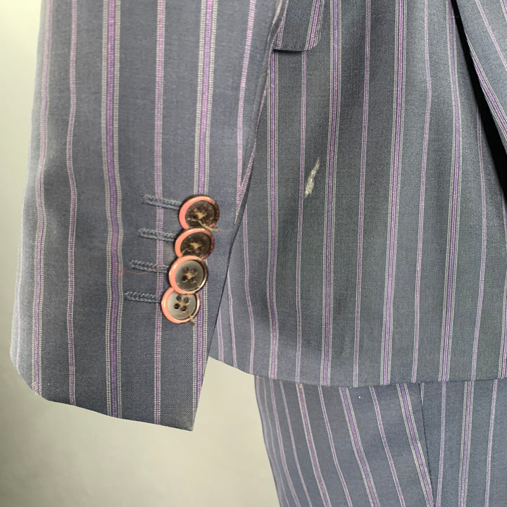 ETRO Size 38 Navy Purple Pinstripe Wool Notch Lapel Suit