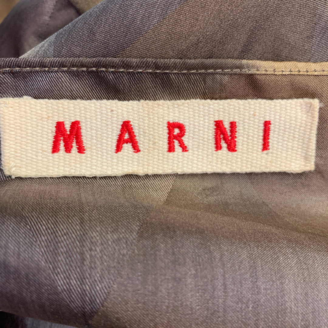 MARNI Size 2 Brown Beige Polyester Taffeta Diamond 3/4 Sleeves Dress