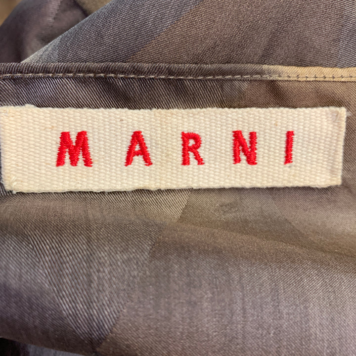 MARNI Size 2 Brown Beige Polyester Taffeta Diamond 3/4 Sleeves Dress