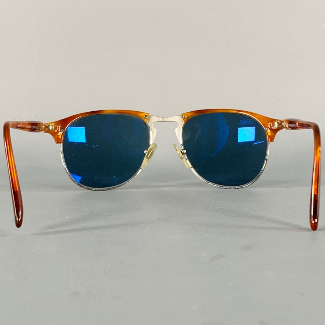 PERSOL Size S Silver Tortoise Shell Metal Semi Rimless Sunglasses