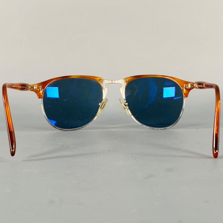 PERSOL Size S Silver Tortoise Shell Metal Semi Rimless Sunglasses