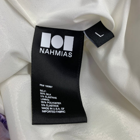 NAHMIAS Size L Grape Swishers Purple Cream Watercolor Silk Drawstring Shorts