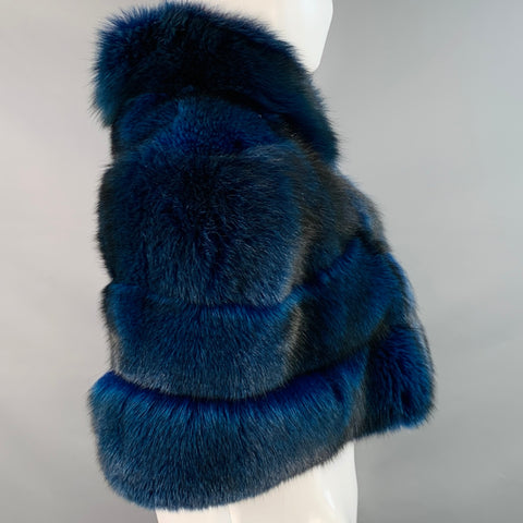 NO BRAND One Size Rare Navy Blue Black Fox Fur Hook Eye Closure Cardigan