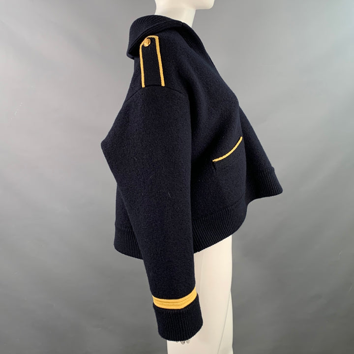CELINE Size S Navy Gold Wool Contrast Trim Military Sweater