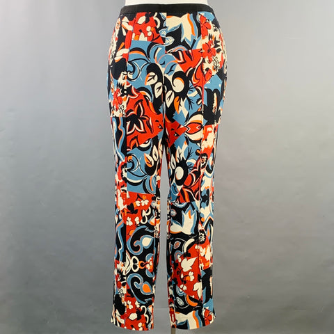 ETRO Size L Black Multi Color Viscose Blend Abstract Floral Tapered Dress Pants