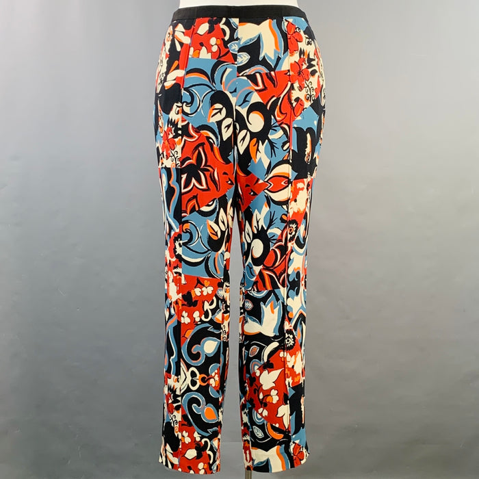 ETRO Size L Black Multi Color Viscose Blend Abstract Floral Tapered Dress Pants