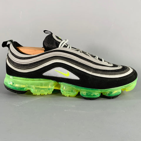 NIKE Size 10.5 Black Neon Green Mesh Lace-Up Sneakers