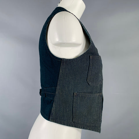 RRL by RALPH LAUREN Size 2 Navy Grey Cotton Stripe Mixed Fabrics Vest