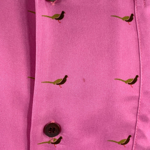 DRIES VAN NOTEN Size S Pink Green Black Birds Short Sleeve Shirt