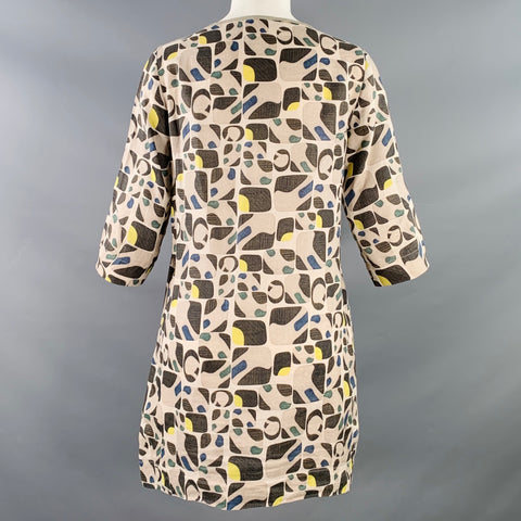 MAX MARA Size 8 Grey Multi Color Cotton Silk Abstract Short Sleeve Dress