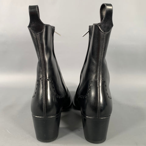 YVES SAINT LAURENT Size 6.5 Black Perforated Leather Lace Up Boots