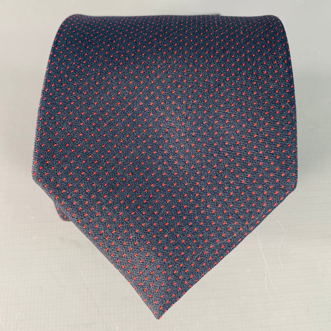 GUCCI Navy Red Dots Silk Skinny Tie
