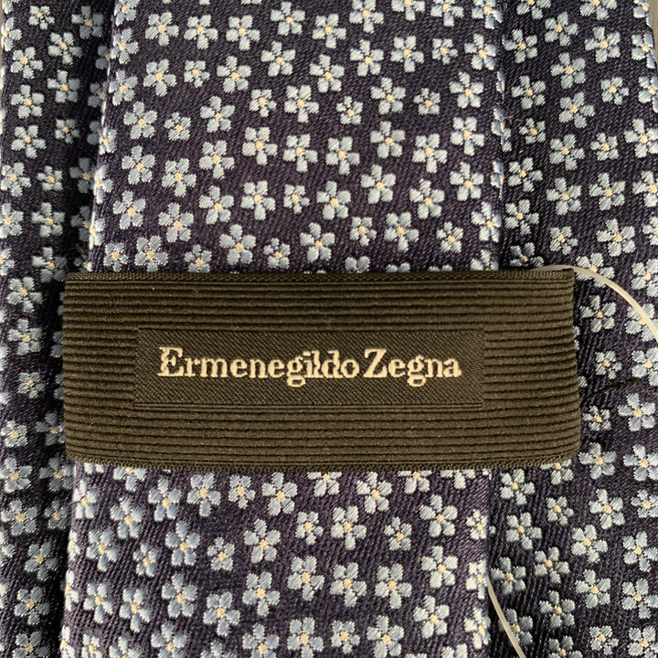 ERMENEGILDO ZEGNA Navy Light Blue Floral Silk Tie