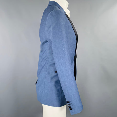 LANVIN Size 36 Blue Black Color Block Wool Mohair Sport Coat