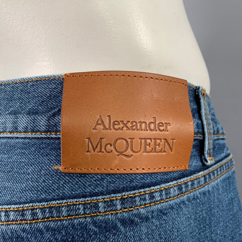 ALEXANDER MCQUEEN Jean en denim à braguette boutonnée et surpiqûres contrastantes indigo Taille 36