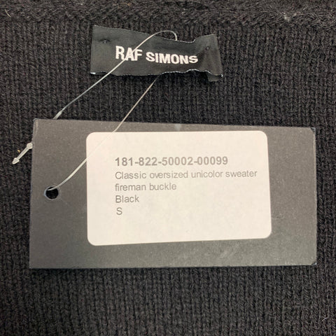 RAF SIMONS Size S SS18 -Fireman Buckle- Black Knit Wool Oversized Sweater